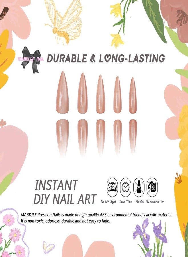 MABKJLF Long Press on Nails Stiletto MABKJLF Gold Fake Nails Solid Colour False Nails Gold Glitter Full Cover Sparkly Glossy Stick on Nail Glue on Nail for Women Girls 24Pcs - Image 2